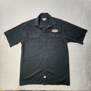 Carhartt S223 Work Shirt Mens Large Black Short Sleeve Patch Industrial‎ Rugged